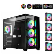 RUIX™ OV403 PrismFlow – ATX Mid-Tower Gaming PC Case with 4× ARGB Fans, Three-Sided Glass & GPU Support