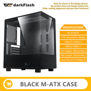 DarkFlash DB330M SeaViewEdge™ – M-ATX Gaming PC Case with 270° Dual Glass Panels & USB 3.0 Front I/O