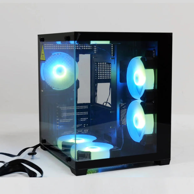 MANMU CrystalCore™ – M-ATX Gaming PC Case with Tempered Glass Side Panel & Pre-Installed Fan