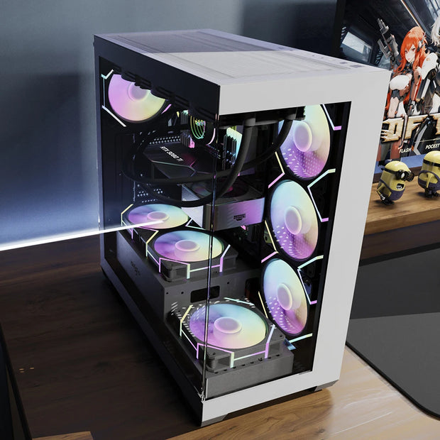 Aigo AS900 SeaViewX™ – ATX/M-ATX/ITX Gaming PC Case with Dual-Side Tempered Glass & 270° Panoramic Design