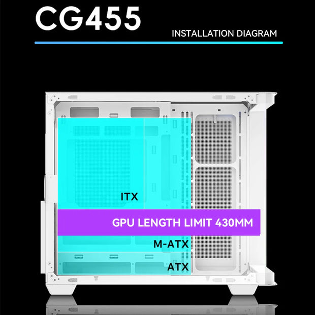 AOC CG455 SeaviewX™ – Black ATX Gaming PC Case with Integrated Curved Glass, 10 Fan Mounts & 360mm Water Cooling Support
