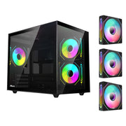 Ruix OV-502 AeroView™ – Mid Tower Micro-ATX Gaming Case with Dual USB 3.0, 3×120mm ARGB PWM Fans & Full View Tempered Glass