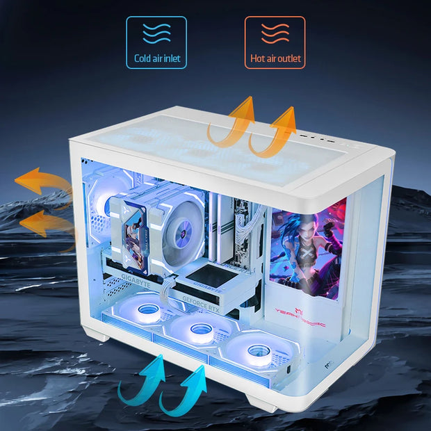 AOC CG355 OceanView™ White Edition – Dual Tempered Glass PC Case with 240/360mm Water Cooling Support (M-ATX/ITX)
