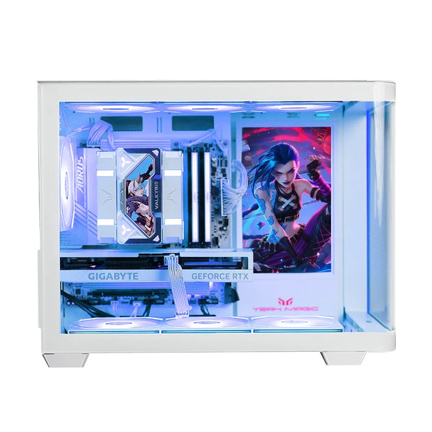 AOC CG355 OceanView™ White Edition – Dual Tempered Glass PC Case with 240/360mm Water Cooling Support (M-ATX/ITX)