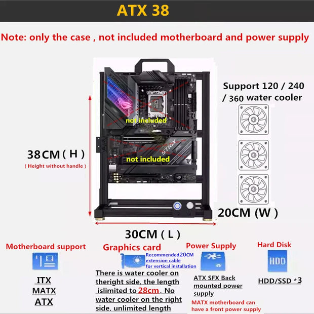 MODMaster™ ATX Open Frame DIY PC Case – Aluminum Gaming Tower for ITX/M-ATX/ATX/E-ATX Motherboards