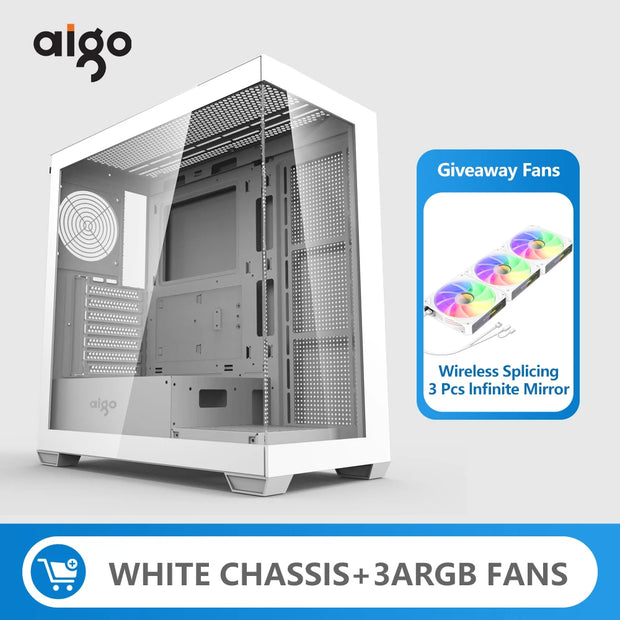 Aigo AS900 SeaViewX™ – ATX/M-ATX/ITX Gaming PC Case with Dual-Side Tempered Glass & 270° Panoramic Design
