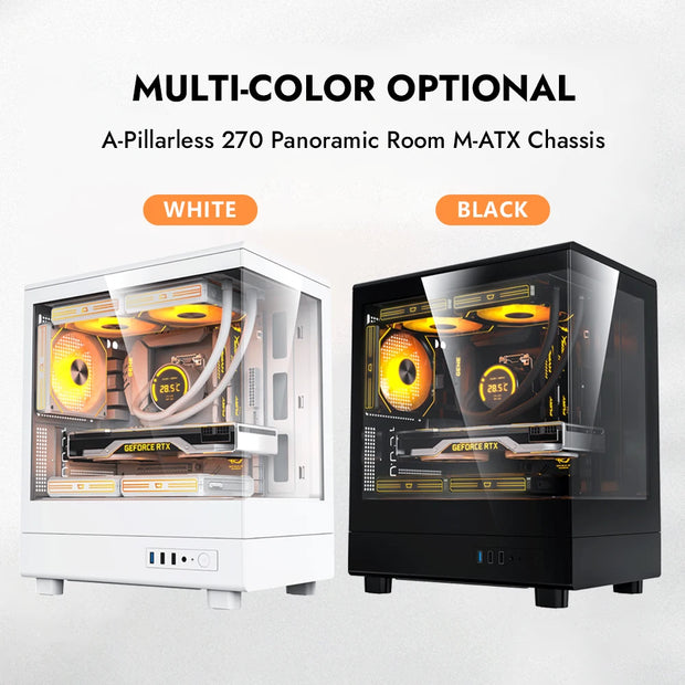 DarkFlash DB330M SeaViewEdge™ – M-ATX Gaming PC Case with 270° Dual Glass Panels & USB 3.0 Front I/O