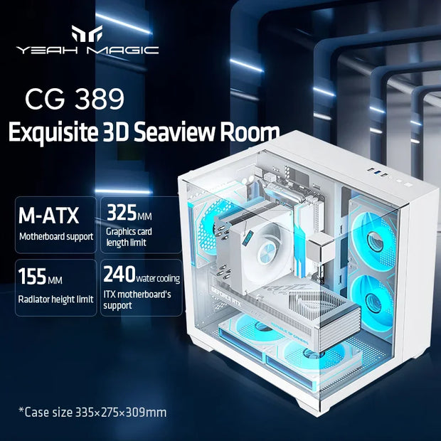 Yeah Magic Cube Seaview™ – M-ATX Gaming Desktop PC Case with Glass Panel, 5 Fan Mounts & 240mm Water Cooling Support