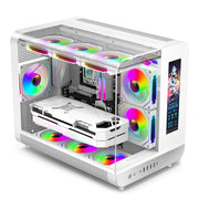 PowerTrain™ Phantom Wings LCD MATX PC Case – 360mm Water Cooling, Sea View Glass, Vertical Desktop Chassis