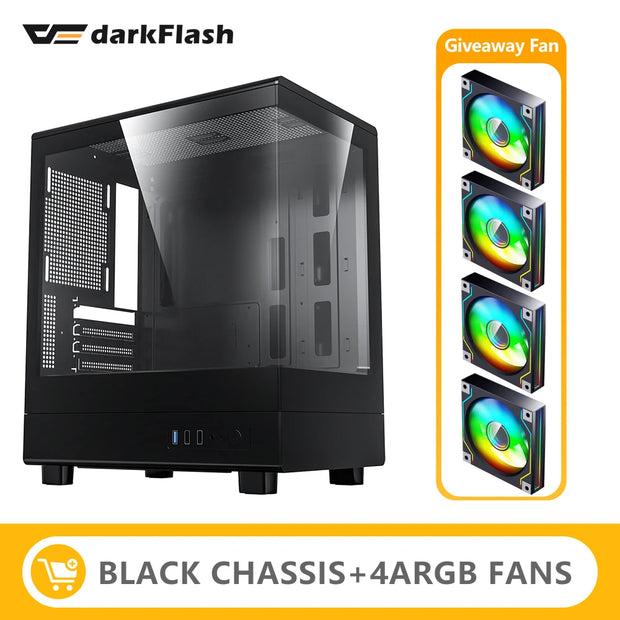DarkFlash DB330M SeaViewEdge™ – M-ATX Gaming PC Case with 270° Dual Glass Panels & USB 3.0 Front I/O