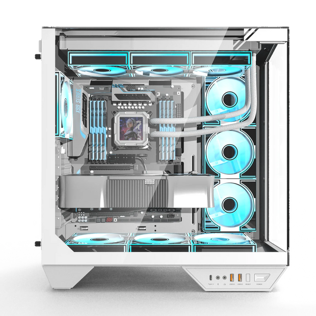 Darkflash DY470 StormGlass™ – ATX Gaming PC Case with Dual 360mm Water Cooling Support & 4 Pre-Installed ARGB Fans