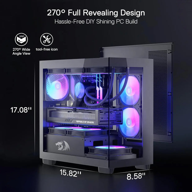 Redragon™ GC218M ShadowCore Gaming PC Case – Back-Mounted M-ATX Chassis with Dual Fans & High Airflow Design