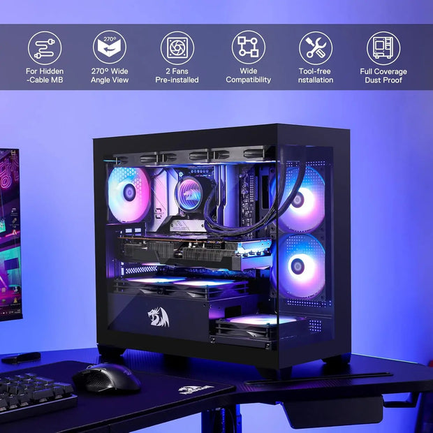 Redragon™ GC218M ShadowCore Gaming PC Case – Back-Mounted M-ATX Chassis with Dual Fans & High Airflow Design