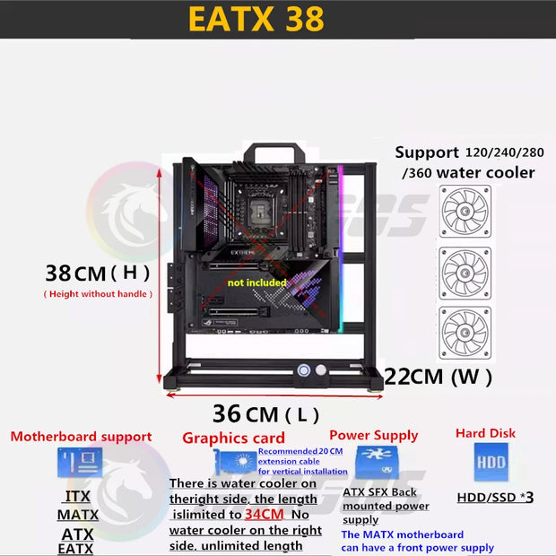 MODMaster™ ATX Open Frame DIY PC Case – Aluminum Gaming Tower for ITX/M-ATX/ATX/E-ATX Motherboards