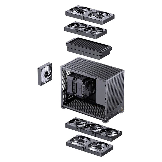 JONSBO D32 PRO Black – Compact M-ATX Desktop PC Case with Adjustable Motherboard Tray, Transparent Panel & 240mm Water-Cooling Support