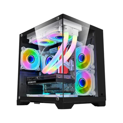ShadowBox Mini – M-ATX Panoramic Gaming PC Case with 240/120mm Water Cooling Support & Pillar-Free Glass Design