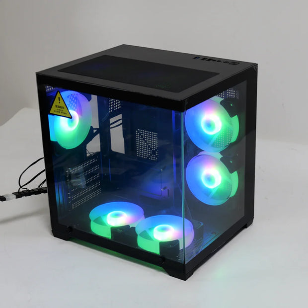 MANMU CrystalCore™ – M-ATX Gaming PC Case with Tempered Glass Side Panel & Pre-Installed Fan