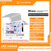 PowerTrain™ Phantom Wings LCD MATX PC Case – 360mm Water Cooling, Sea View Glass, Vertical Desktop Chassis