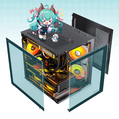 PADO YL SeaView360™ – M-ATX Gaming PC Case with 270° Dual Transparent Panels & No A-Pillar Design